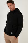 Regular Fit Kapüşonlu Kanguru Cepli İçi Tüylü Yumuşak Şardonlu Erkek Sweat 5905281 SİYAH