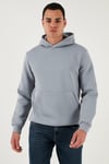 Regular Fit Kapüşonlu Kanguru Cepli İçi Tüylü Yumuşak Şardonlu Erkek Sweat 5905281 AÇIK GRİ