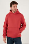 Regular Fit Kapüşonlu Kanguru Cepli İçi Tüylü Yumuşak Şardonlu Erkek Sweat 5905281 BAYRAK KIRMIZI