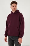 Regular Fit Kapüşonlu Kanguru Cepli İçi Tüylü Yumuşak Şardonlu Erkek Sweat 5905281 VİŞNE
