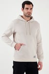 Regular Fit Kapüşonlu Kanguru Cepli İçi Tüylü Yumuşak Şardonlu Erkek Sweat 5905281 KREM