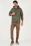 Regular Fit Kapüşonlu Kanguru Cepli İçi Tüylü Yumuşak Şardonlu Erkek Sweat 5905281 HAKİ