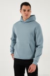 Regular Fit Kapüşonlu Kanguru Cepli İçi Tüylü Yumuşak Şardonlu Erkek Sweat 5905281 MAVİ
