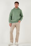 Regular Fit Kapüşonlu Kanguru Cepli İçi Tüylü Yumuşak Şardonlu Erkek Sweat 5905281 ELMA YEŞİLİ