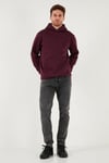 Regular Fit Kapüşonlu Kanguru Cepli İçi Tüylü Yumuşak Şardonlu Erkek Sweat 5905281 VİŞNE