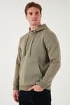 Regular Fit Kapüşonlu Kanguru Cepli İçi Tüylü Yumuşak Şardonlu Erkek Sweat 5905281 Vizon Yeşili