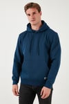 Regular Fit Kapüşonlu Kanguru Cepli İçi Tüylü Yumuşak Şardonlu Erkek Sweat 5905281 İNDİGO