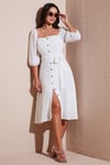 Regular Fit Kare Yaka Düğmeli Midi Boy Kadın Elbise 67810197 EKRU