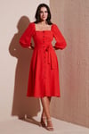 Regular Fit Kare Yaka Düğmeli Midi Boy Kadın Elbise 67810197 NAR ÇİÇEĞİ