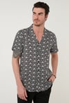 Regular Fit Kısa Kollu Apaş Yaka Desenli Erkek Gömlek CF21S114293 BEYAZ-SİYAH