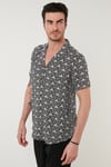 Regular Fit Kısa Kollu Apaş Yaka Desenli Erkek Gömlek CF21S114293 BEYAZ-SİYAH