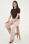 Regular Fit Kısa Kollu Düğmeli Triko Kadın Polo Yaka Kazak 4617056 KAHVE