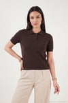 Regular Fit Kısa Kollu Düğmeli Triko Kadın Polo Yaka Kazak 4617056 KAHVE