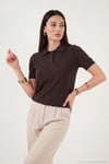 Regular Fit Kısa Kollu Düğmeli Triko Kadın Polo Yaka Kazak 4617056 KAHVE