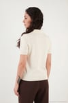 Regular Fit Kısa Kollu Düğmeli Triko Kadın Polo Yaka Kazak 4617056 EKRU