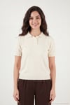 Regular Fit Kısa Kollu Düğmeli Triko Kadın Polo Yaka Kazak 4617056 EKRU