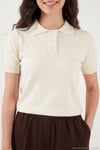 Regular Fit Kısa Kollu Düğmeli Triko Kadın Polo Yaka Kazak 4617056 EKRU