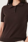 Regular Fit Kısa Kollu Düğmeli Triko Kadın Polo Yaka Kazak 4617056 KAHVE