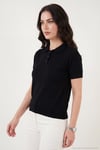 Regular Fit Kısa Kollu Düğmeli Triko Kadın Polo Yaka Kazak 4617056 SİYAH