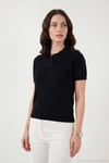 Regular Fit Kısa Kollu Düğmeli Triko Kadın Polo Yaka Kazak 4617056 SİYAH