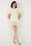 Regular Fit Kısa Kollu Şortlu Kadın Pijama Takımı 65740103 BEJ-PEMBE