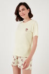 Regular Fit Kısa Kollu Şortlu Kadın Pijama Takımı 65740103 BEJ-PEMBE