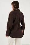Regular Fit Klasik Yaka Bağlamalı Uzun Kollu Kadın Gömlek 6834987 KAHVE