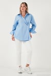Regular Fit Klasik Yaka Bağlamalı Uzun Kollu Kadın Gömlek 6834987 MAVİ