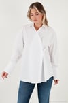 Regular Fit Klasik Yaka Bağlamalı Uzun Kollu Kadın Gömlek 6834987 BEYAZ
