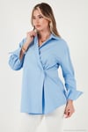 Regular Fit Klasik Yaka Bağlamalı Uzun Kollu Kadın Gömlek 6834987 MAVİ