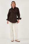 Regular Fit Klasik Yaka Bağlamalı Uzun Kollu Kadın Gömlek 6834987 KAHVE