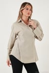 Regular Fit Klasik Yaka Bağlamalı Uzun Kollu Kadın Gömlek 6834987 BEJ