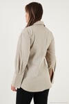 Regular Fit Klasik Yaka Bağlamalı Uzun Kollu Kadın Gömlek 6834987 BEJ