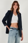 Regular Fit Klasik Yaka Desenli Astar Detaylı Blazer Kadın Ceket 6839227 LACİVERT