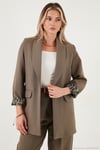 Regular Fit Klasik Yaka Desenli Astar Detaylı Blazer Kadın Ceket 6839227 HAKİ