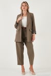 Regular Fit Klasik Yaka Desenli Astar Detaylı Blazer Kadın Ceket 6839227 HAKİ