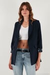 Regular Fit Klasik Yaka Desenli Astar Detaylı Blazer Kadın Ceket 6839227 LACİVERT