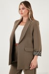 Regular Fit Klasik Yaka Desenli Astar Detaylı Blazer Kadın Ceket 6839227 HAKİ