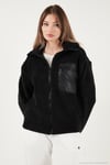 Regular Fit Klasik Yaka Göğüs Cep Detaylı Peluş Hırka Kadın Polar 5866437 SİYAH