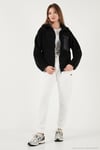 Regular Fit Klasik Yaka Göğüs Cep Detaylı Peluş Hırka Kadın Polar 5866437 SİYAH
