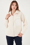 Regular Fit Klasik Yaka Göğüs Cep Detaylı Peluş Hırka Kadın Polar 5866437 KREM