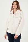 Regular Fit Klasik Yaka Göğüs Cep Detaylı Peluş Hırka Kadın Polar 5866437 EKRU