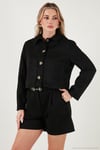 Regular Fit Klasik Yaka Süet Dokulu Cep Detaylı Kadın Ceket 6524992 SİYAH