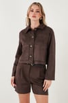 Regular Fit Klasik Yaka Süet Dokulu Cep Detaylı Kadın Ceket 6524992 KAHVE