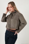 Regular Fit Klasik Yaka Süet Dokulu Cep Detaylı Kadın Ceket 6524992 HAKİ