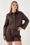 Regular Fit Klasik Yaka Süet Dokulu Cep Detaylı Kadın Ceket 6524992 KAHVE