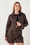 Regular Fit Klasik Yaka Süet Dokulu Cep Detaylı Kadın Ceket 6524992 KAHVE