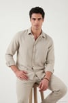Regular Fit Klasik Yaka Uzun Kollu Erkek Gömlek CF26S121640 BEJ