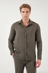 Regular Fit Klasik Yaka Uzun Kollu Erkek Gömlek CF26S121640 KAHVE