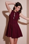 Regular Fit Kloş Etekli Bağlama Detaylı Kolsuz Mini Abiye Kadın Elbise 6525592 BORDO